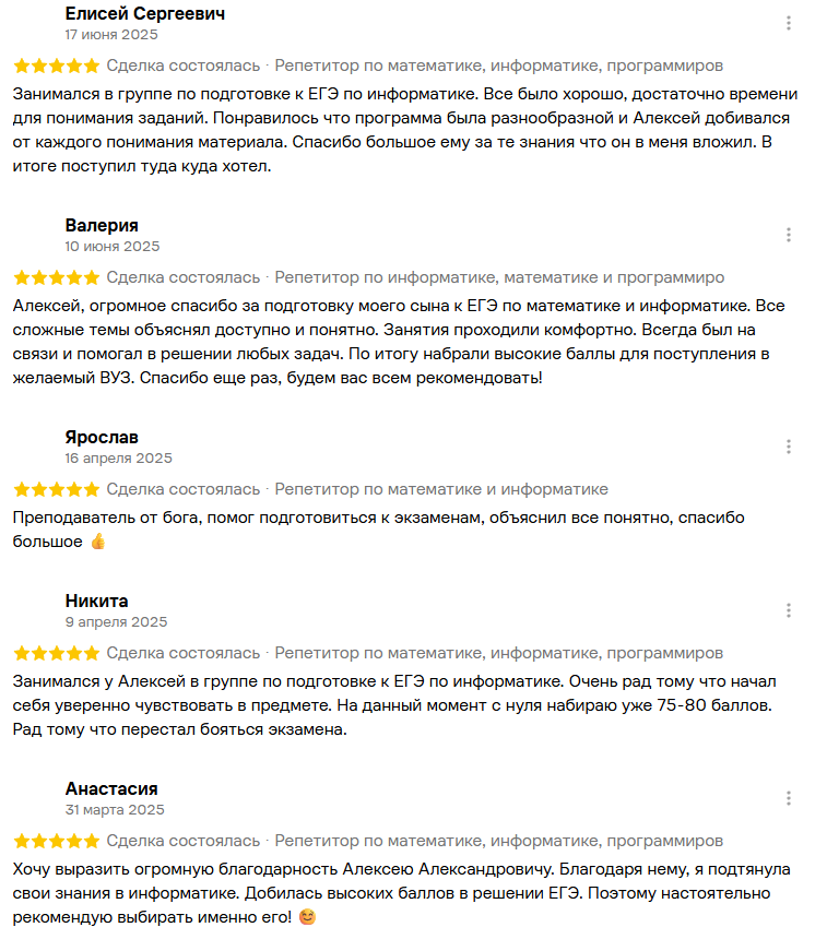 Фрагмент отзывов с Авито: Елисей, Валерия, Ярослав, Никита и Анастасия